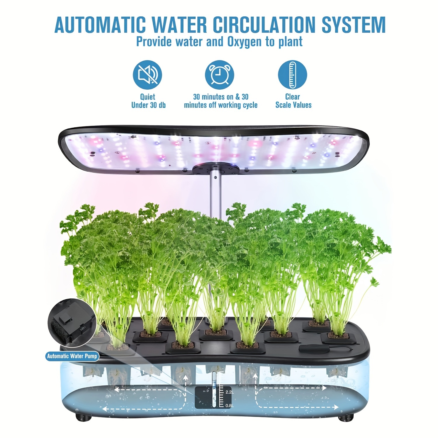10-Pod Indoor Herb Garden Kit With LED Grow Light - Hydroponics System, 3.6L Tank, Auto Watering