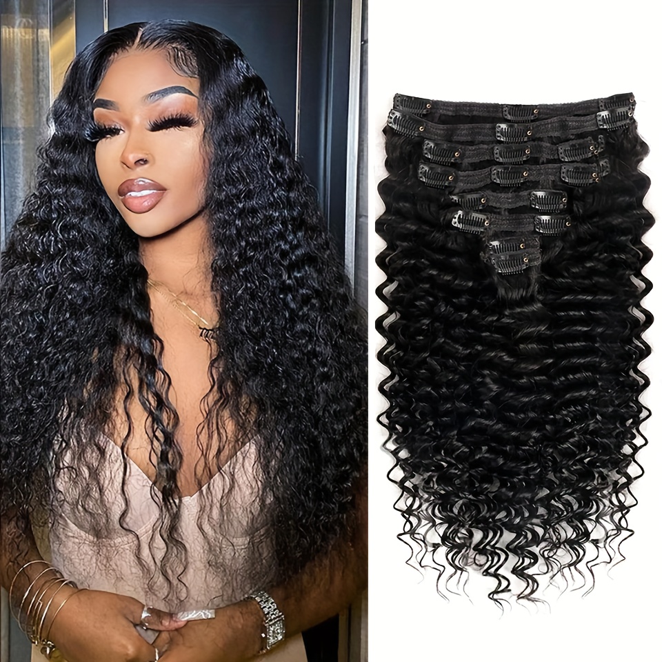 Brazilian Clip in Human Hair Extensions Full Head Clip Curly - Temu