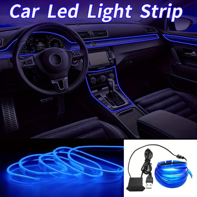 Innenausstattung Auto LED-Streifenlichter, USB Neon Glowing Strobing  Electroluminescent Wire Lights mit 6mm Nähkante, Ambientebeleuchtung (lila,  5m / 15ft)