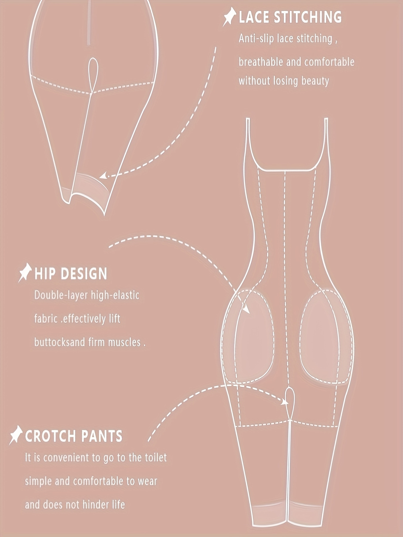 Lace Trim Shaping Romper, Tummy Control Butt Lifting Open Crotch Zip Up  Body Shaper, Women's Underwear & Shapewear