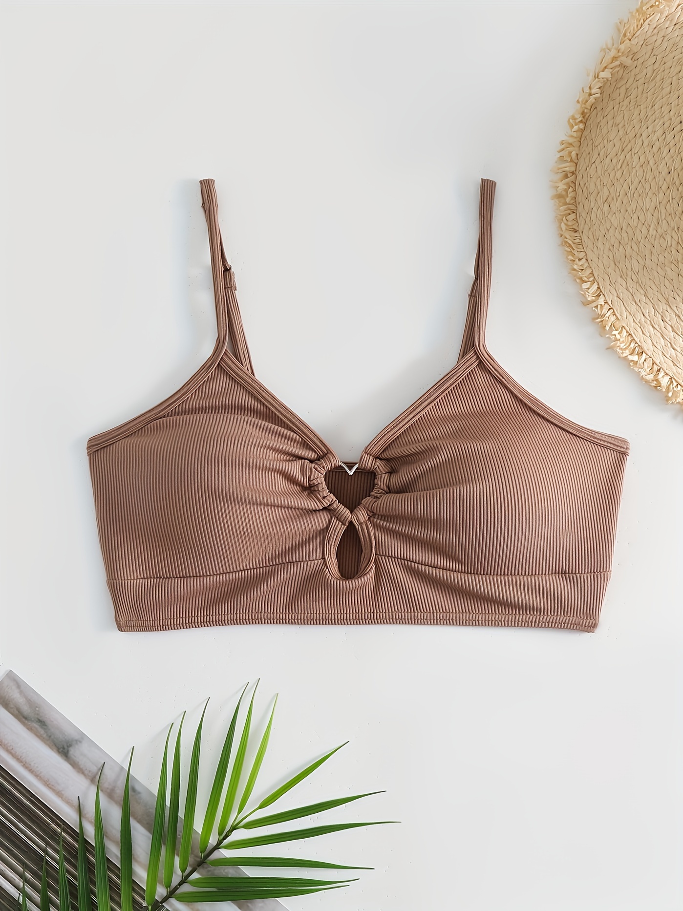 Fashionable Women'S Tankini Top with Heart Pattern And Ribbed Fabric