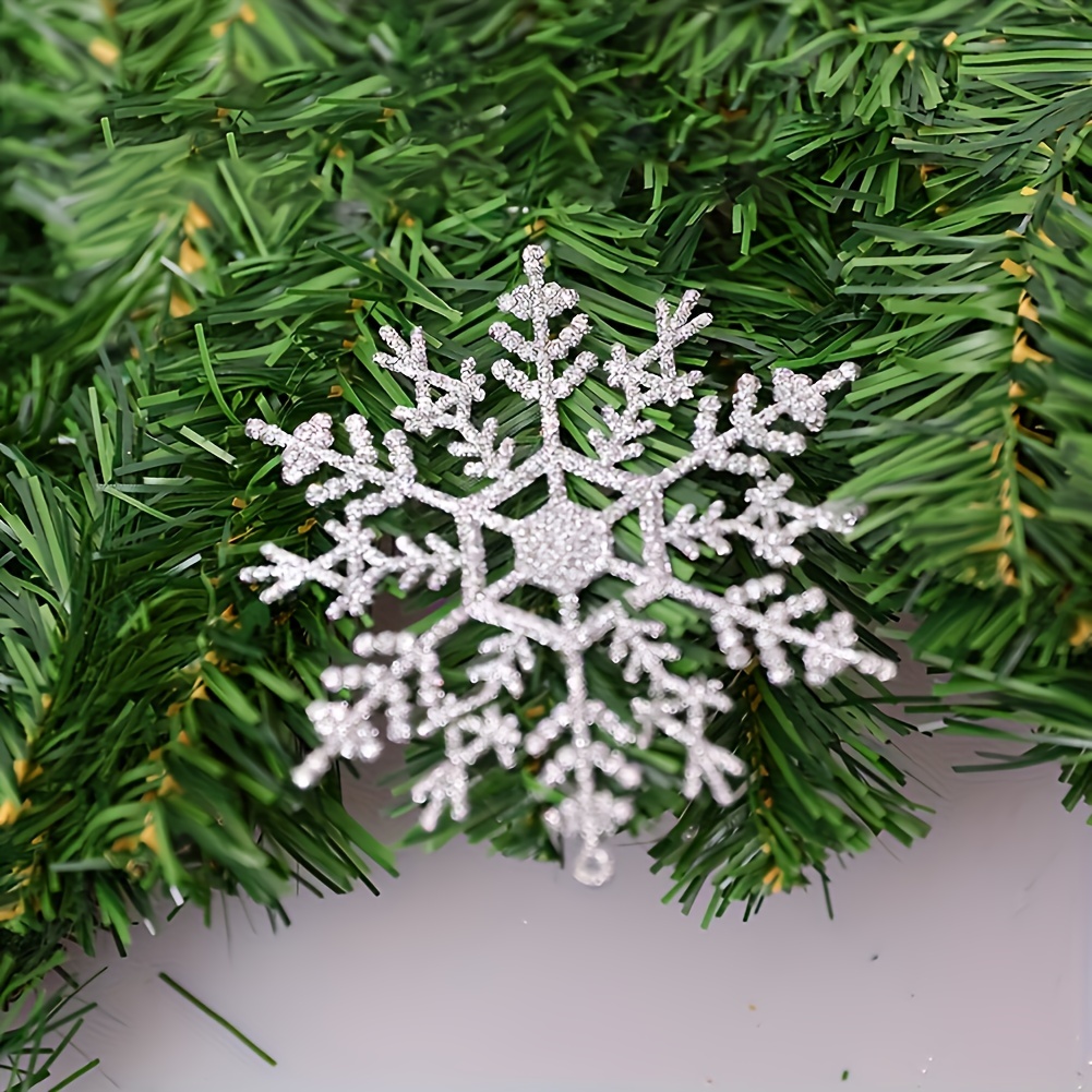 Plastic Brushed Christmas Snowflakes Flakes Xmas Tree Hanging Pendant  Artificial Snowflake Ornaments For Home Party Decoration