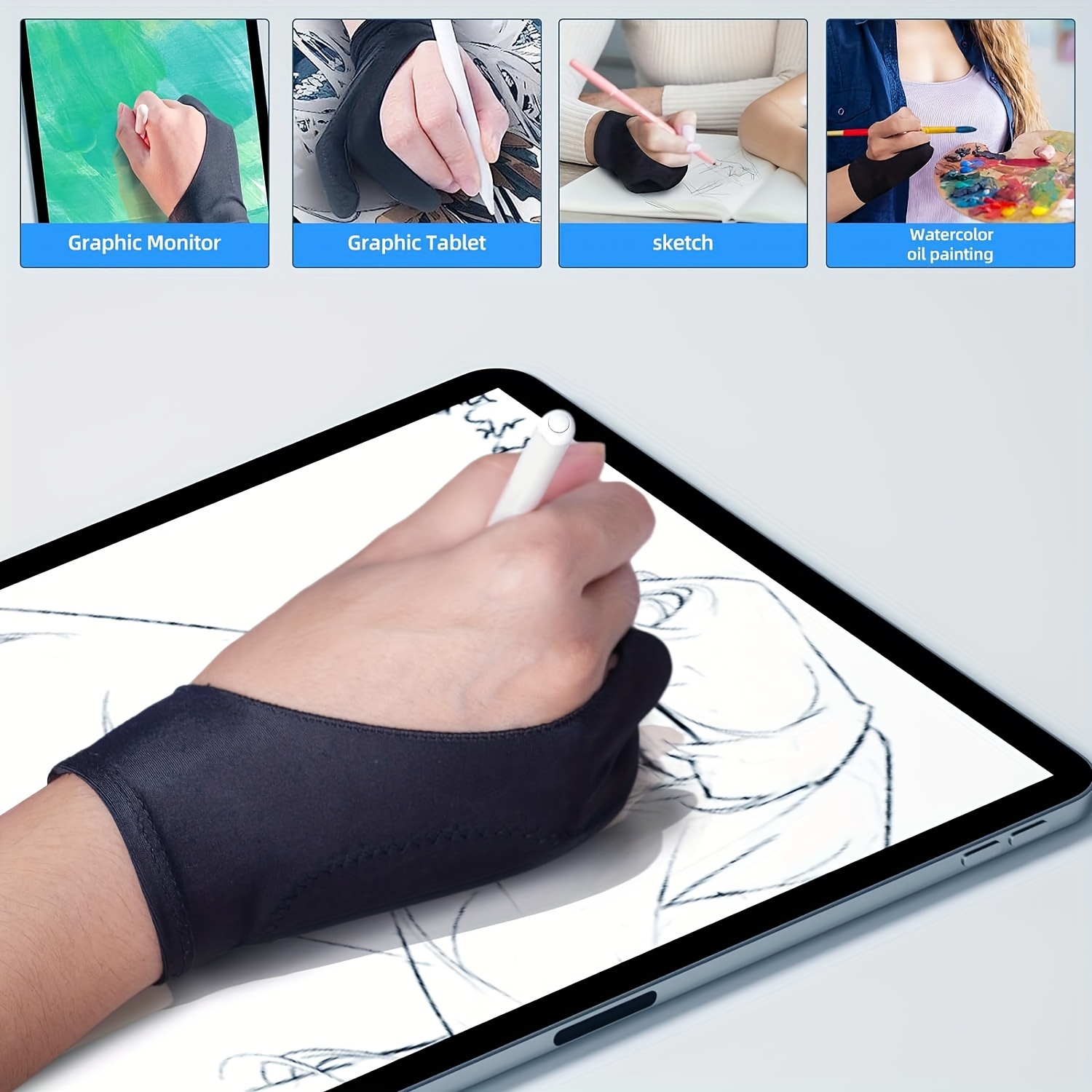 Drawing Gloves [2 Packs] Artist Graphic Tablet For IPad Glove Palm  Rejection Two Finger Right Left Hand Art Glove