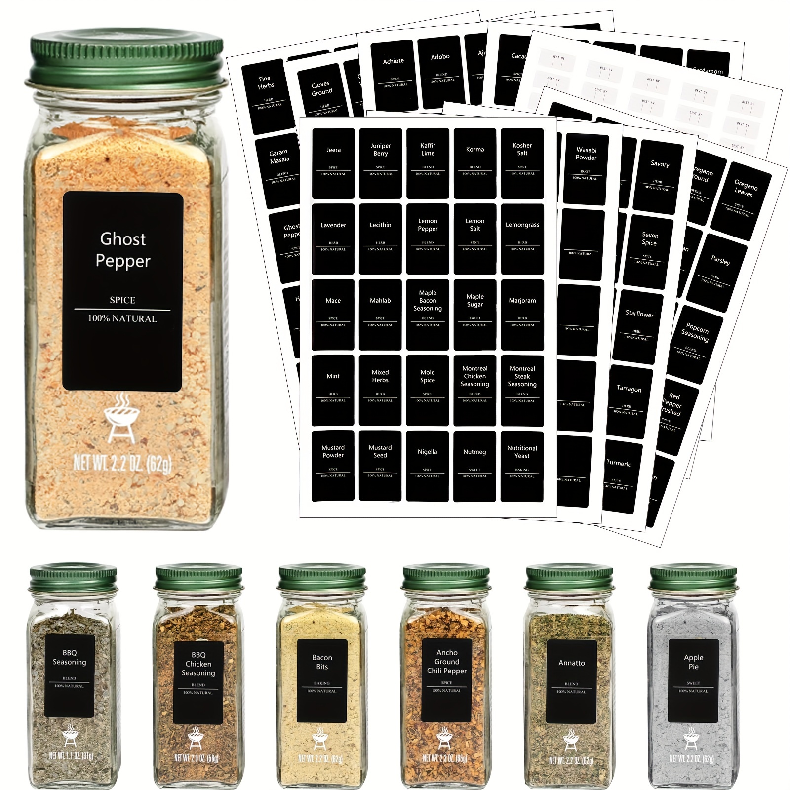 5Sheets 60Pcs Kitchen Spice Jar Labels Waterproof Round Shape