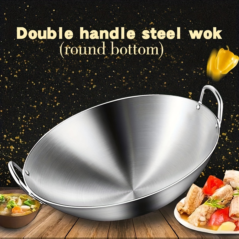 Wok grande hecho a mano chino, sartén de hierro fundido con tapa, sin  recubrimiento redondo wok inducción wok sartén, olla espesante, placa de