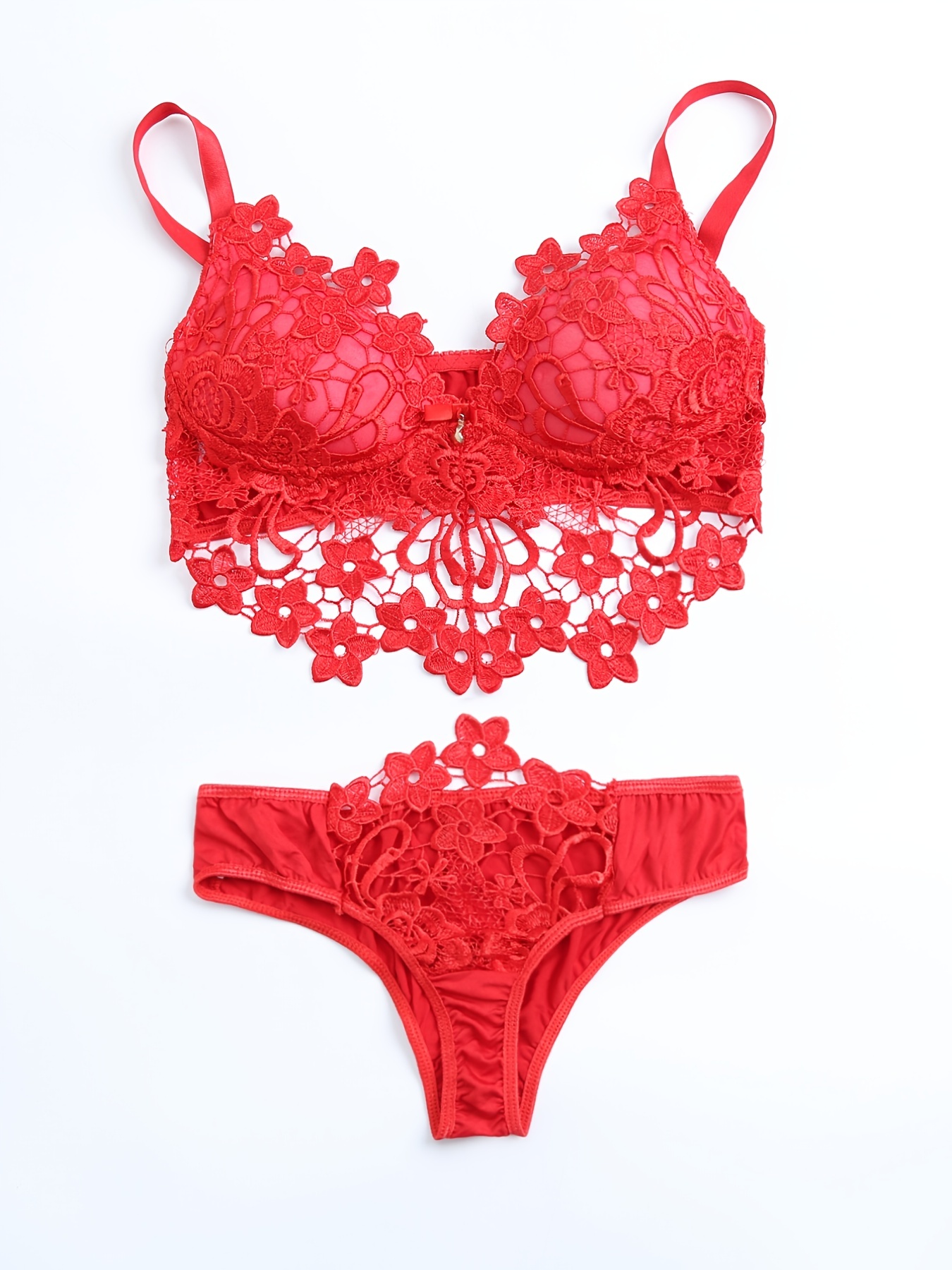 Women Sexy Lace Lingerie Sexy Lingerie Set Two Piece Lace Bra And Panty Set  Bralette Sleepwear red lingerie for women sexy (Red, M)