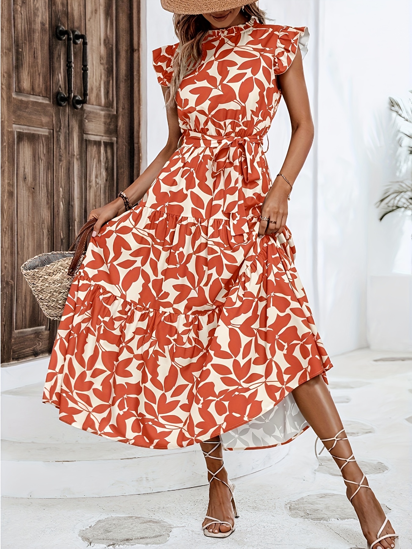 Dropship Strawberry Print V Neck Mesh Dress; Elegant High Waist Ruffled  Maxi Vacation Dress; Women's Clothing to Sell Online at a Lower Price