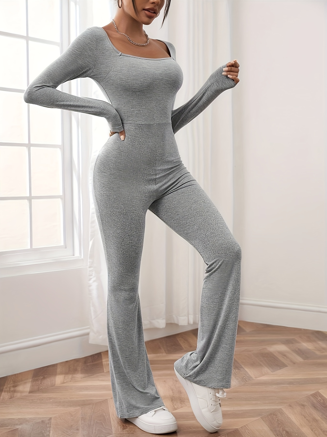 Solid Zip Long Sleeve Bodycon Nightclub Jumpsuit Sexy Long - Temu