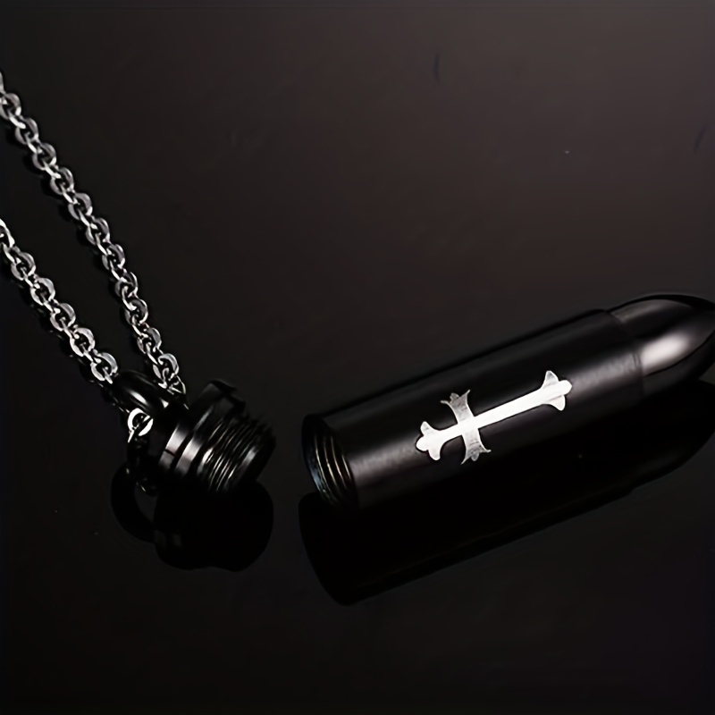 Cross Bullet Pendant Necklace Stainless Steel Ashes Urn Keepsake