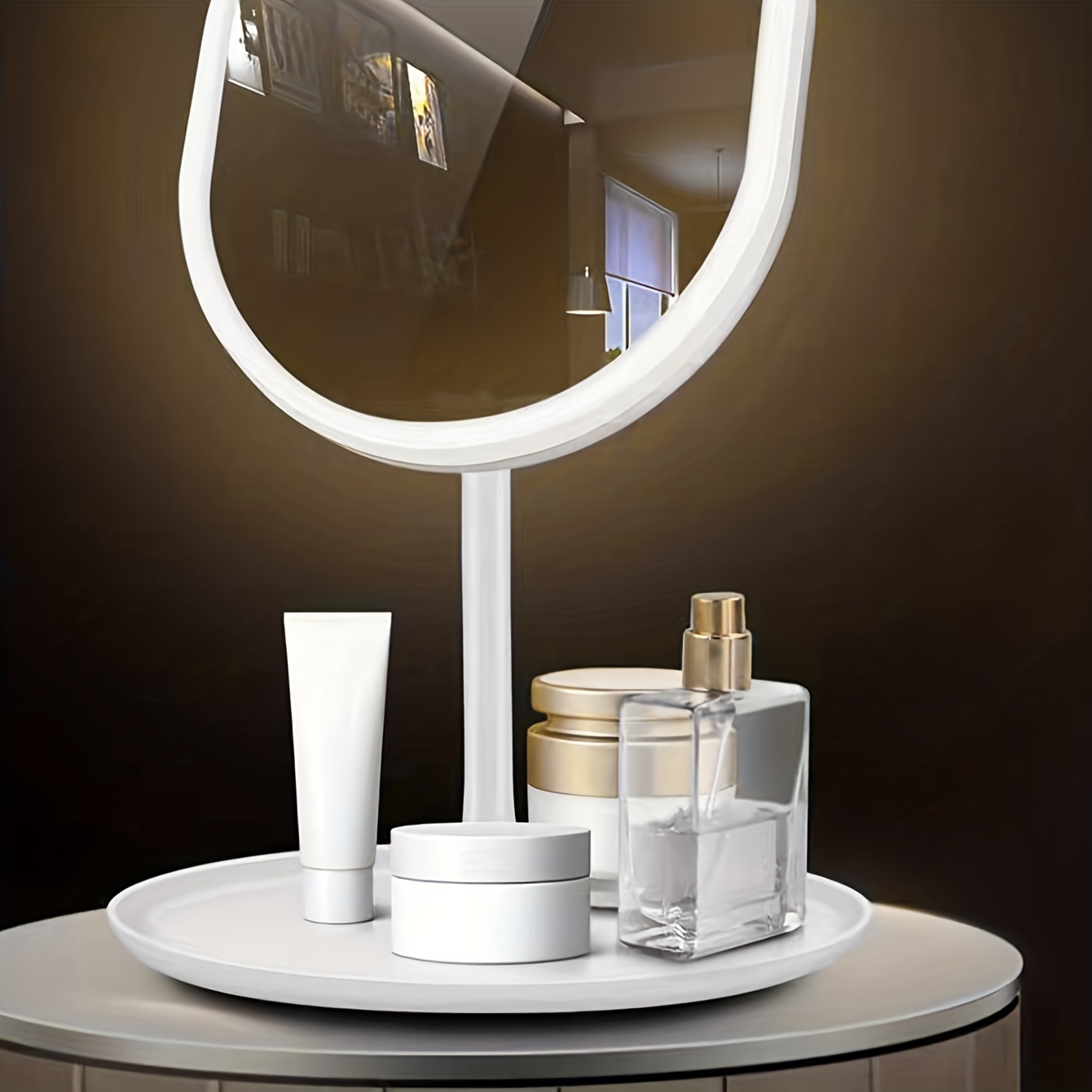 KSCD Miroir de maquillage avec lumières, miroir de courtoisie rechargeable  à LED, miroir de courtoisie portable à écran tactile pour table ou voyage,  rose/blanc 