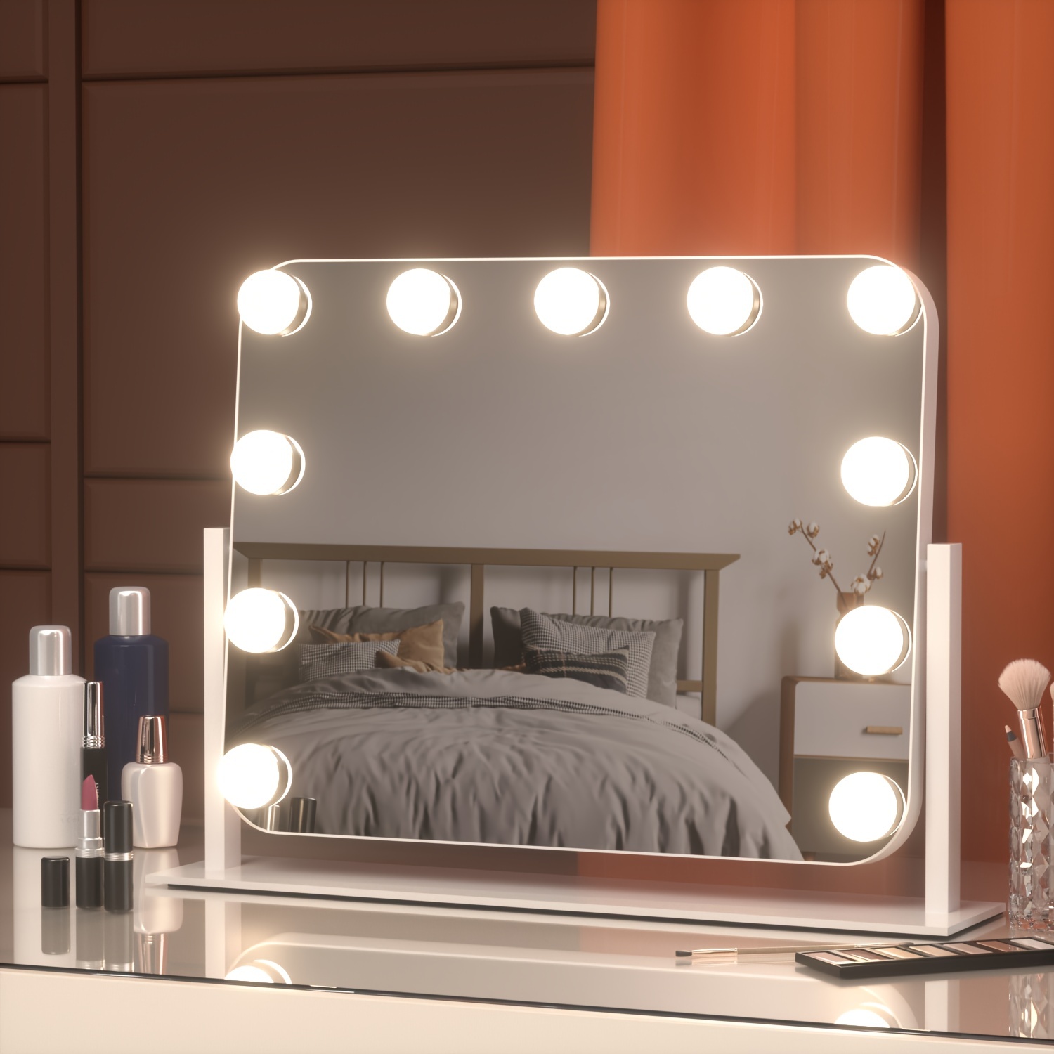 CASSILANDO Miroir de courtoisie Hollywood avec lumières, miroir de  maquillage avec 12 ampoules LED, 3 modes d'éclairage de couleur, support en  forme
