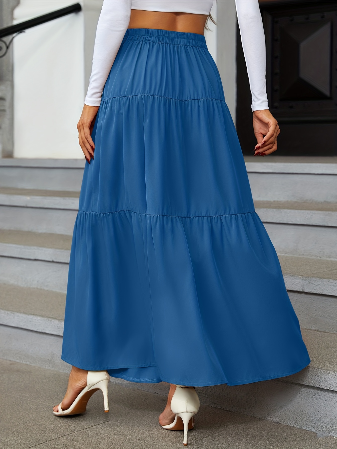 high waist tiered skirts casual solid button front maxi skirts womens clothing details 21