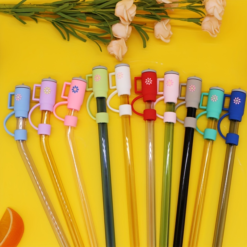 7pcs Cow Straw Cover Cap for Stanley Cup 30&40 oz, 10mm Cute Silicone Straw Topper for Tumblers, Reusable Straw Tip Covers for Stanley Cups