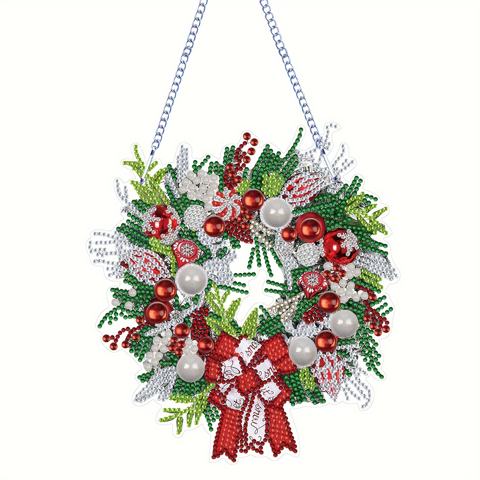 

Christmas Wreath Pattern Diamond Painting Pendant, Diy 5d Special Shape Crystal Diamond Hanging Chain Mosaic Making Craft, Suitable For Home Garden Door Sign Wall Hanging Decorative Art [single Sided]