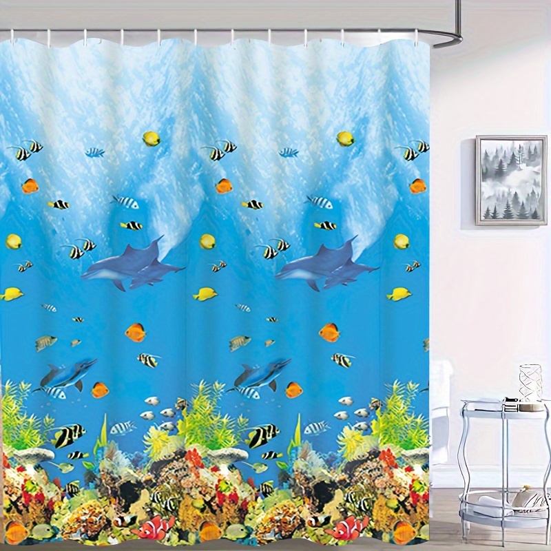 Waterproof Fish Pattern Shower Curtain With 12 Hooks Mildew - Temu Austria
