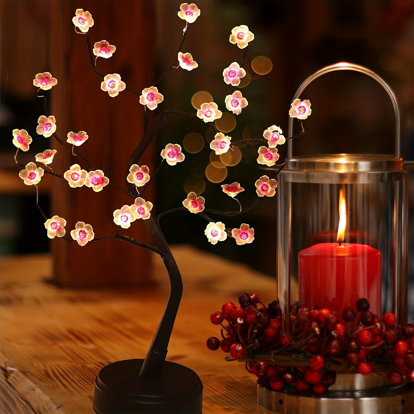 Night Light Home Decoration Bonsai Style Party Cherry Tree Shape LED L