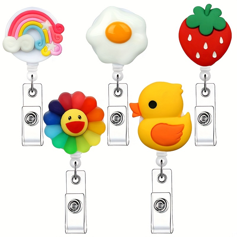 Funny Duck Rainbow Egg Happy Face Badge Reels Retractable - Temu