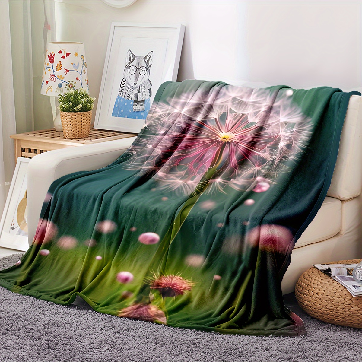 1pc Dandelion Printed Flannel Blanket Air Conditioning Decorative Throw  Blanket Office Nap Blanket Multi-purpose Blanket Small Blanket, Nap Blanket  Gi