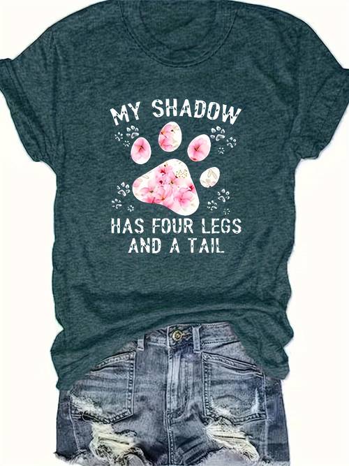 Cute Paw & Letter Print T-Shirt, Casual Short Sleeve T-Shirt For Spring & Summer, Women's Clothing