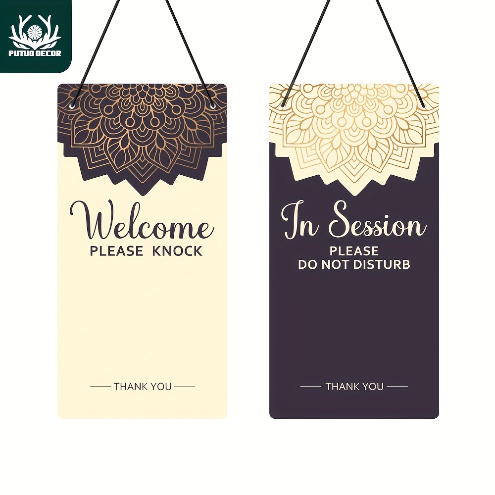 

1pc Session Please Do Not Disturb Pvc Sign, Welcome Please Knock, Reversible Double Sided Door Sign For Business Cafe Hotel Office, 10x 5 Inches Hanging Plaque