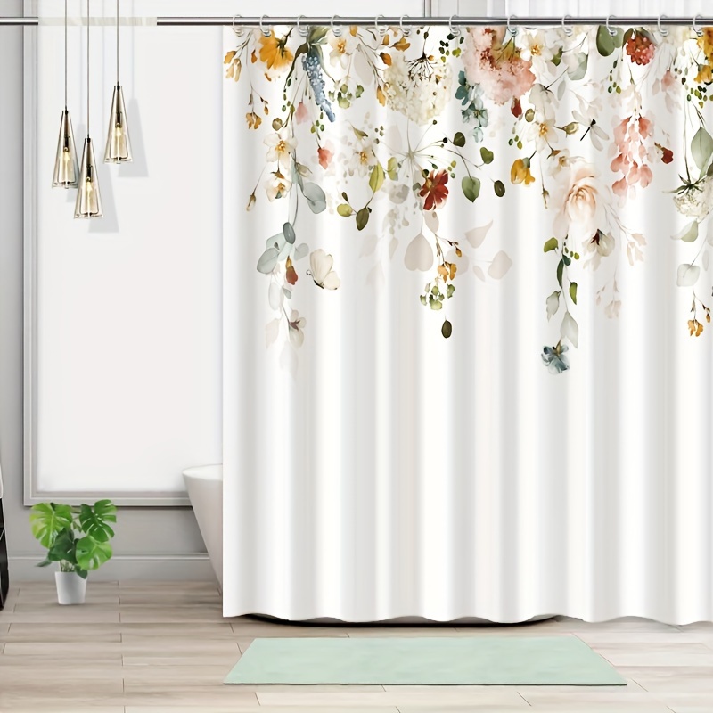 Watercolor Plant Flower Print Shower Curtain Water Resistant Temu Canada