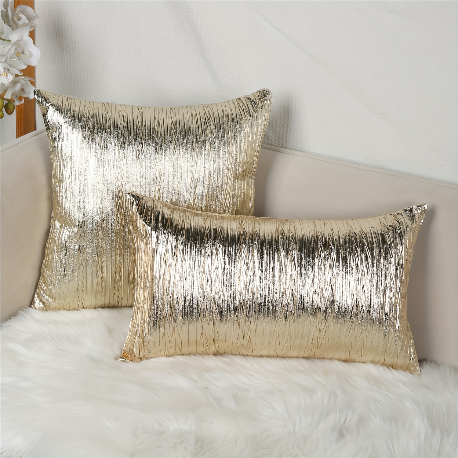 

1pc Golden Cushion Cover Silver Cushion Cover Christmas Decoration Gift Polyester Pillowcase Home Accessories Living Room Sofa Bedroom Zipper Pillow Case Without Pillow Core