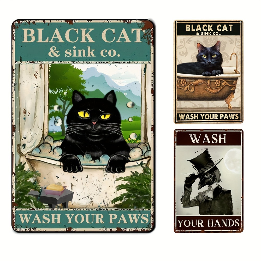 Funny Bathroom Metal Tin Sign Vintage Black Cat Art - Temu