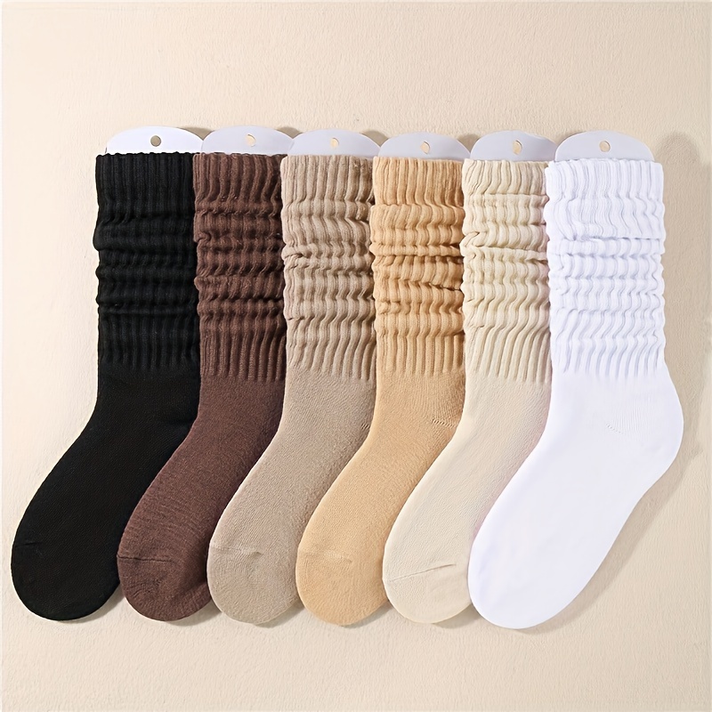 

6 Pairs Solid Ribbed Socks, Simple & Comfy Daily Mid Tube Socks, Women's Stockings & Hosiery