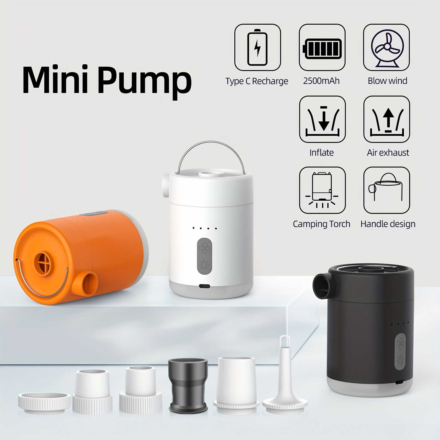 Electric Air Pump, Portable Mini Air Pump with 1600mAh Rechargeable Battery
