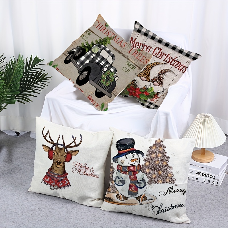 Christmas Pillow Covers Christmas Tree Reindeer Hello Winter - Temu