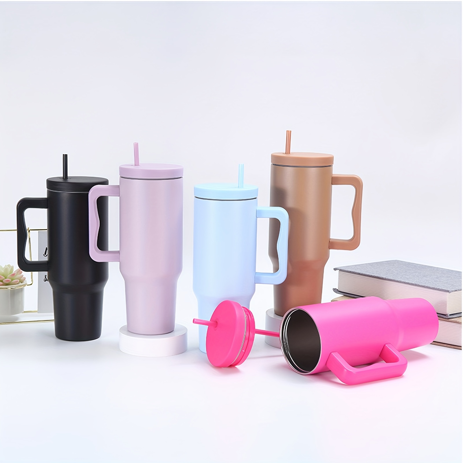 Tumbler With Handle, Insulated Big Mug With Straw And Lid