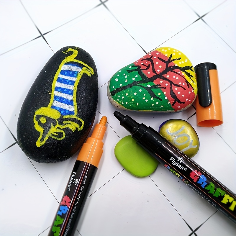 Flysea Acrylic Paint Pens Black And White Marker Pen, Waterproof Art  Markers For Rock Painting Ceramic Glass Canvas Mug Metal Wood Diy Supplies  - Temu