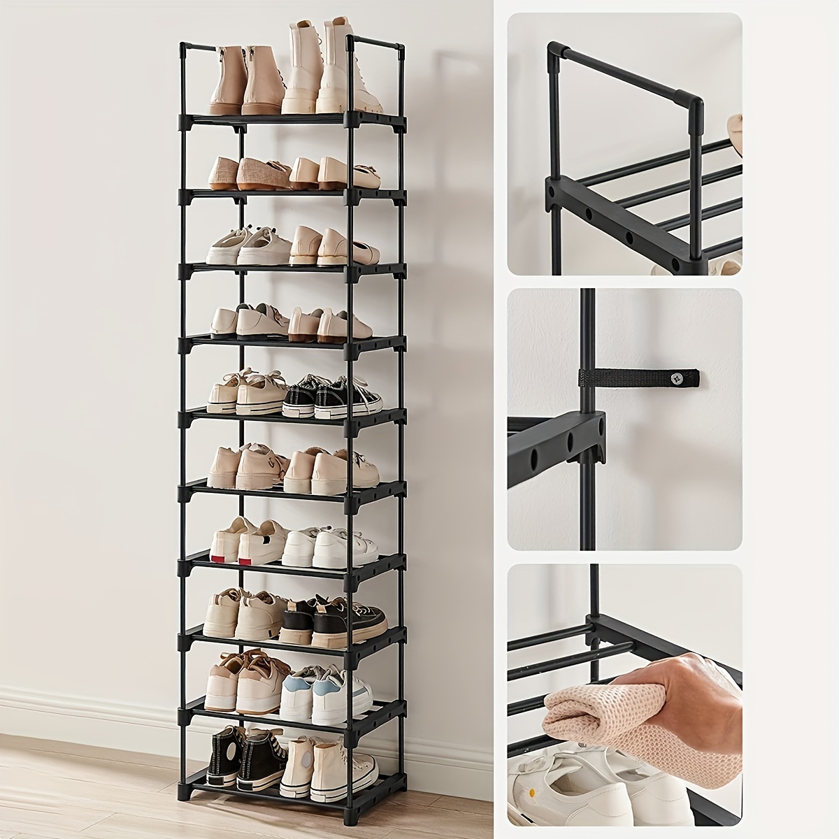 Shoe Rack 10 Tier, Shoe Organizer With Cover, Shoe Rack 24 Inches Wide,  Shoe Stand For Bedroom, Space Saving Shoe Rack Organizer, Sneaker Rack