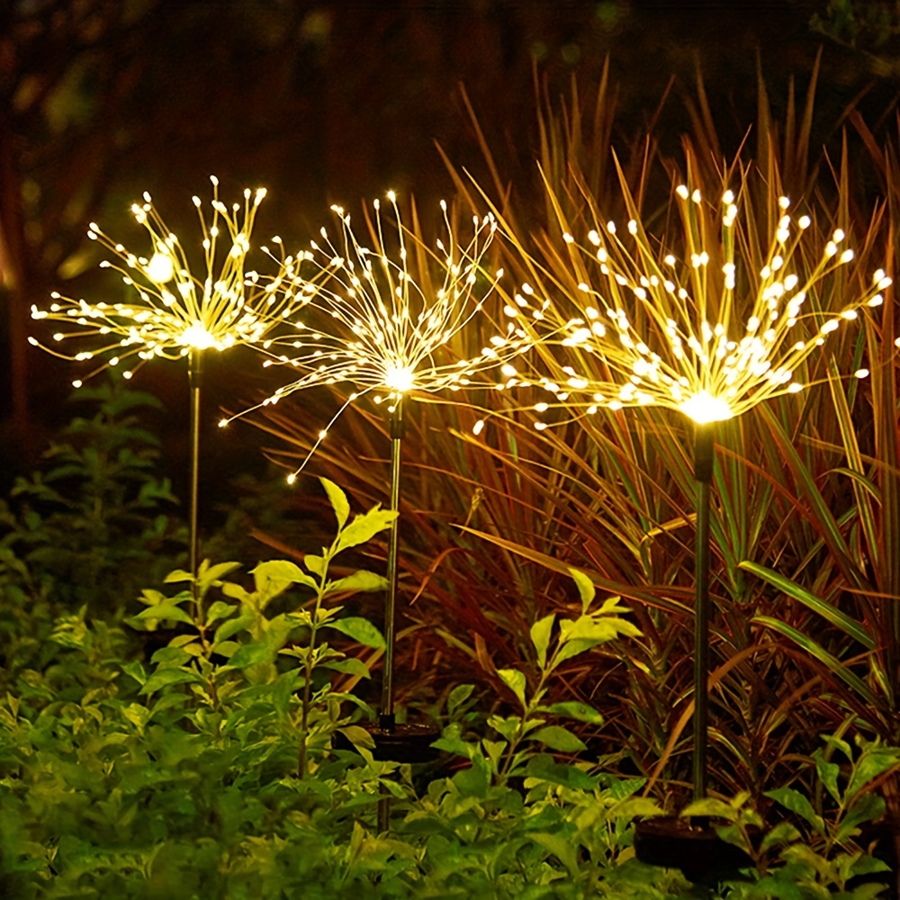 Lampe Solaire Exterieur Jardin 2 Pièces 120 LED Feu d'artifice Solaire, 8  Modes Étanche Lumière