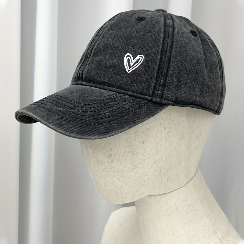 Vintage Washed Cowboy Baseball Cap with Heart Embroidery
