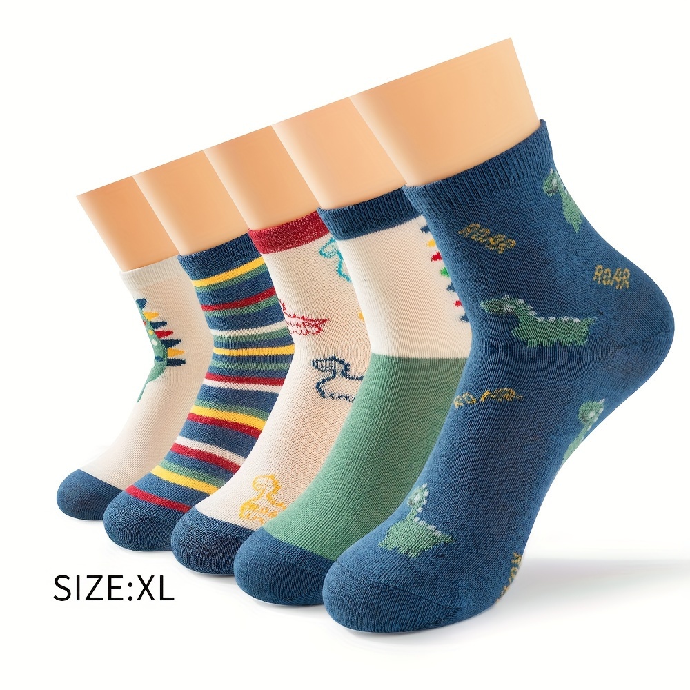 5 Pairs Kids Dinosaur Pattern Sports Socks for Spring and Autumn