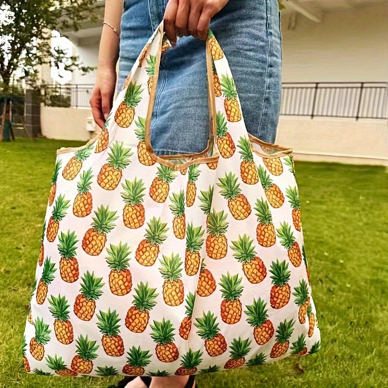 

Waterproof Large Capacity Portable Lightweight Shopping Bag With Inner Bag, Cute Pineapple Printed Pattern Outdoor Camping Travel Luggage Bag