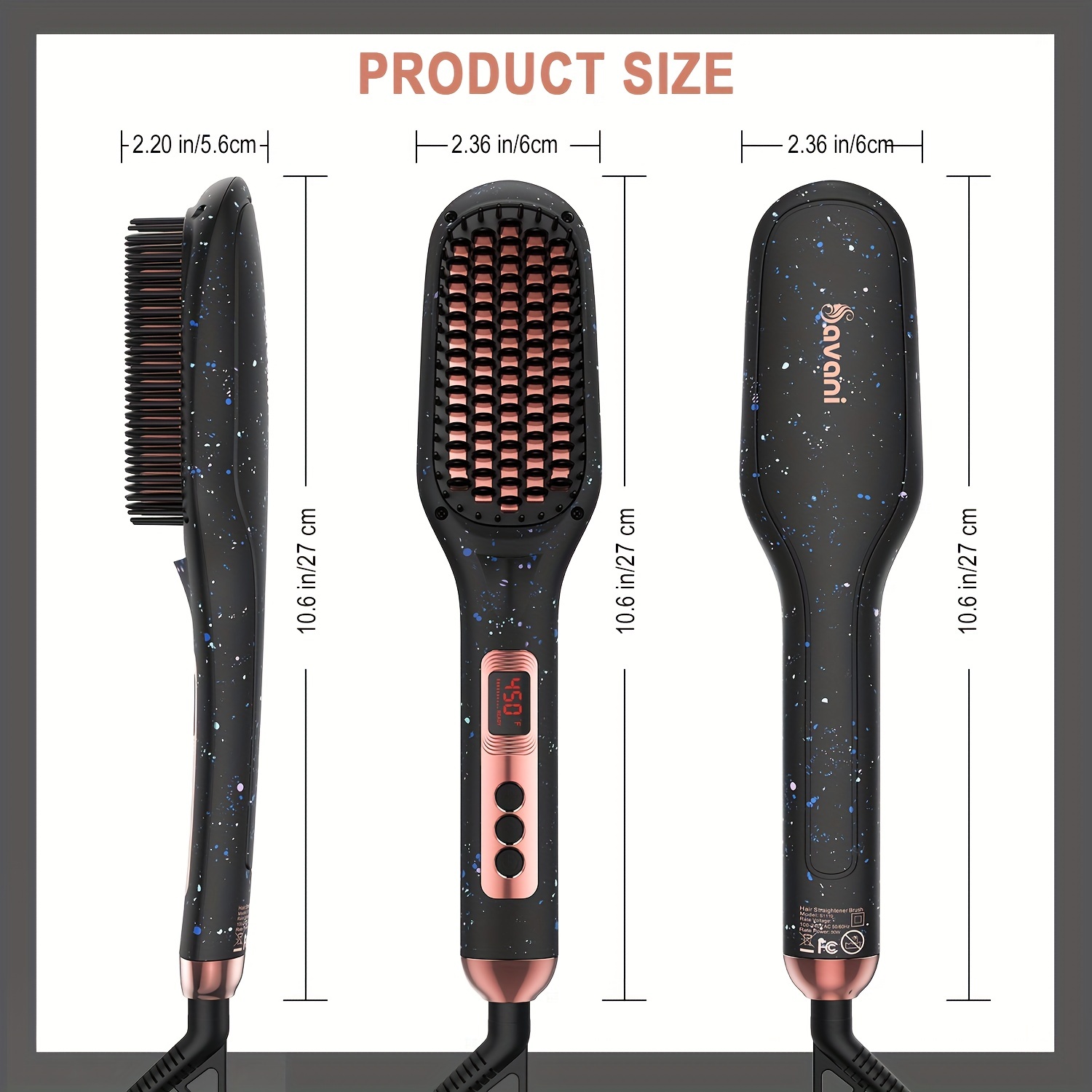 savani hair straightener brush fast heating ceramic negative ion hair straightening comb electric hot hair brush curly thick hair styling tool auto off anti scald multiple temp settings details 0