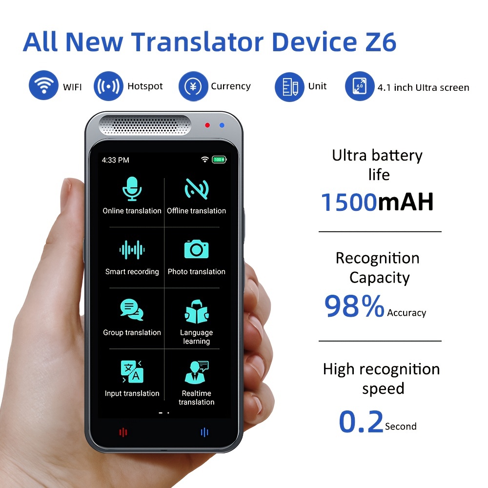 Traductor de voz inteligente portátil- 40 idiomas en tiempo real Traducir
