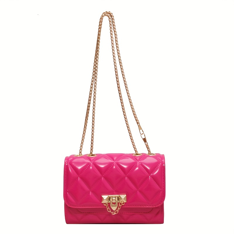 Rhombus Quilted Crossbody Bag, Patent Leather Chain Shoulder Bag