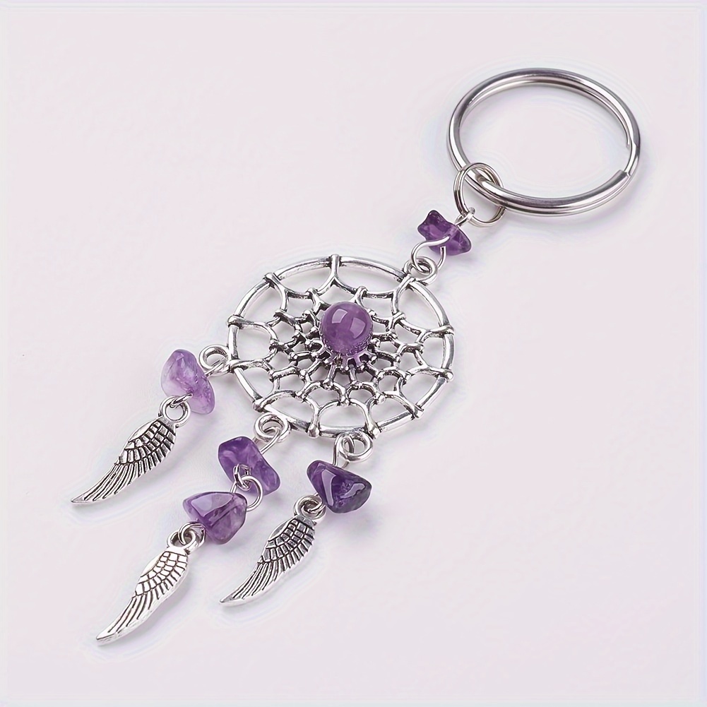 1pc natural gravel dream catcher keychain for men round bead tassel keychain amethyst 6