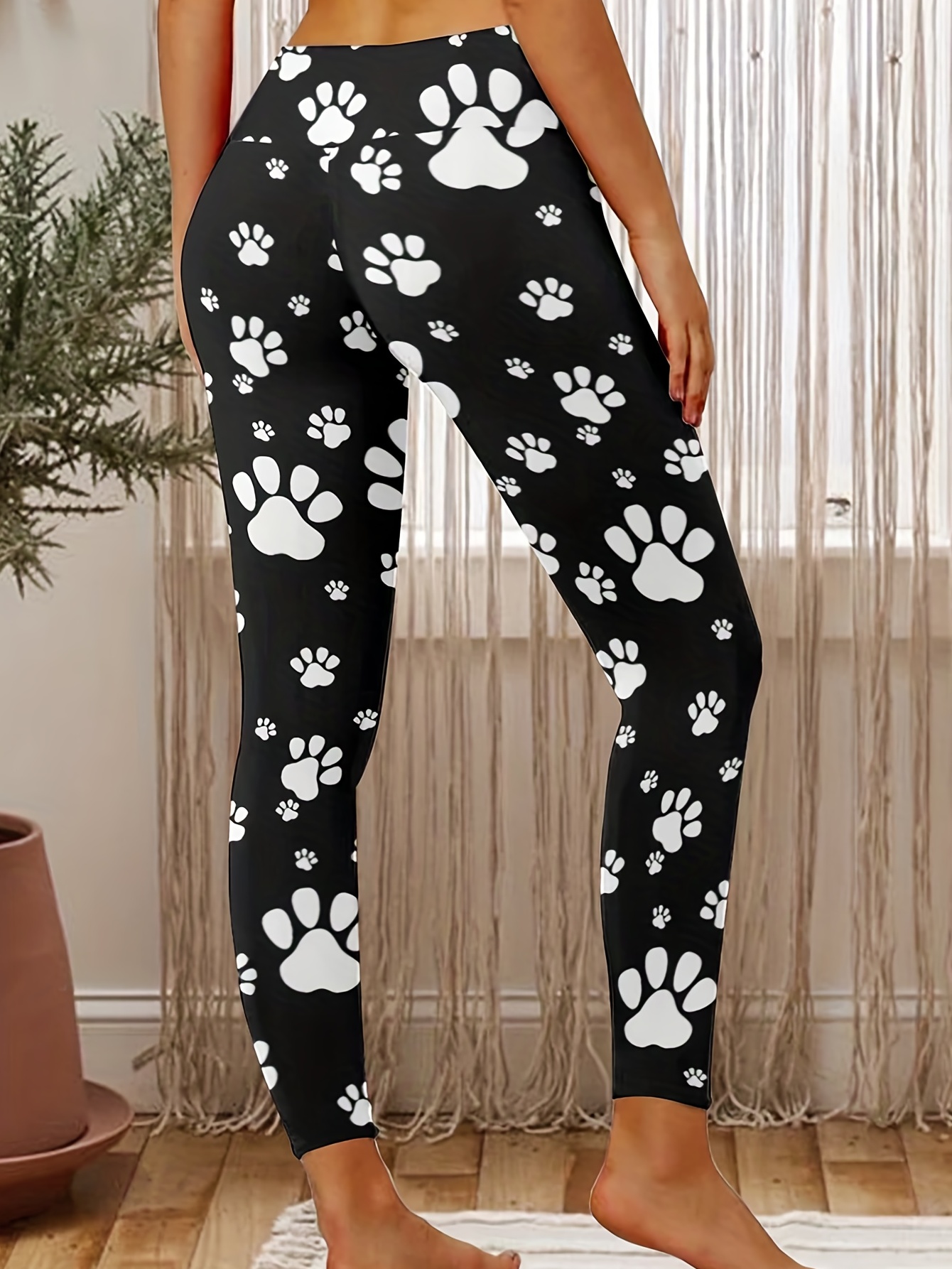 Heart Paw Print High Waist Leggings Cute Skinny Leggings - Temu