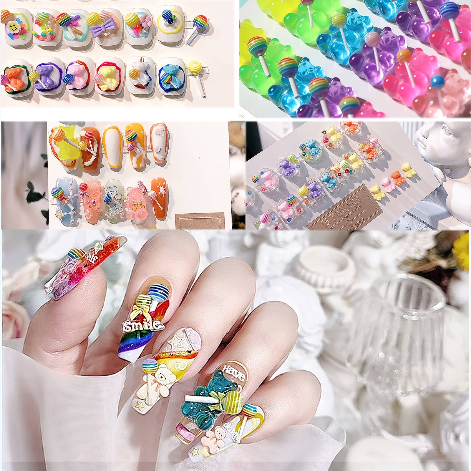 10 Pcs Kawaii Gummy Bear Nail Charms Flatback Resin DIY Crafts For Nail Art  Charms Decoration