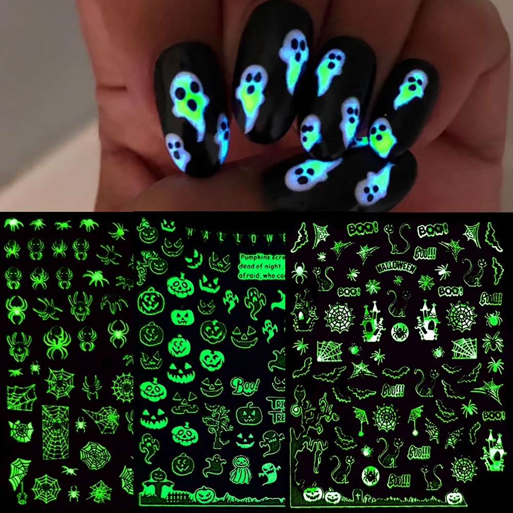 Luminous Halloween 3D Nail Stickers Glow In Dark Design Decals