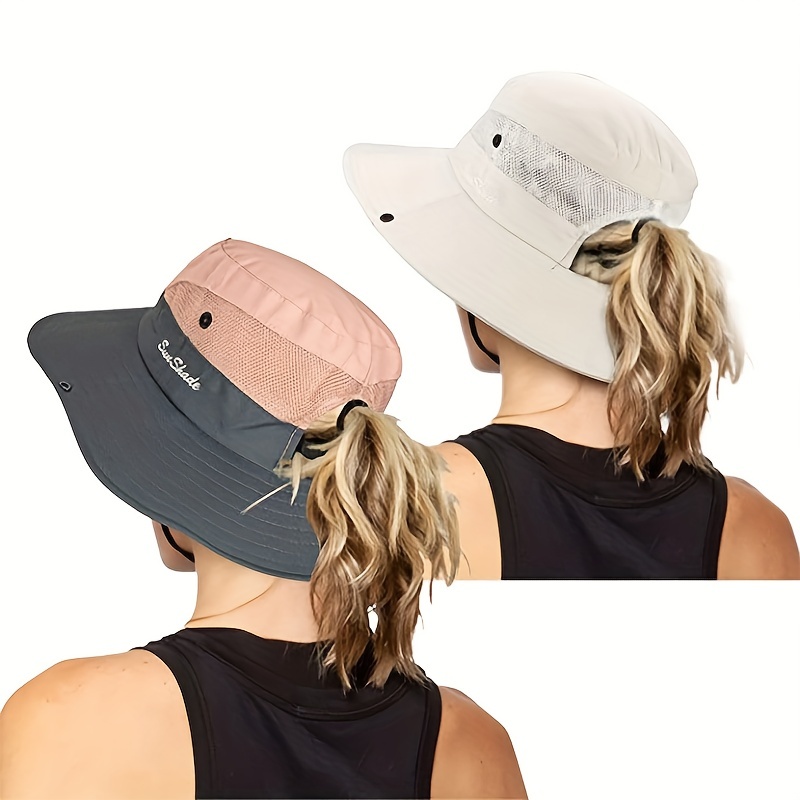 Women's Sun Protection Fishing Hat, Bucket Hat, Sun Hat, Lightweight Breathable Wide Brim with Ponytail Hole for Outdoor Cycling Fishing Hiking,Temu