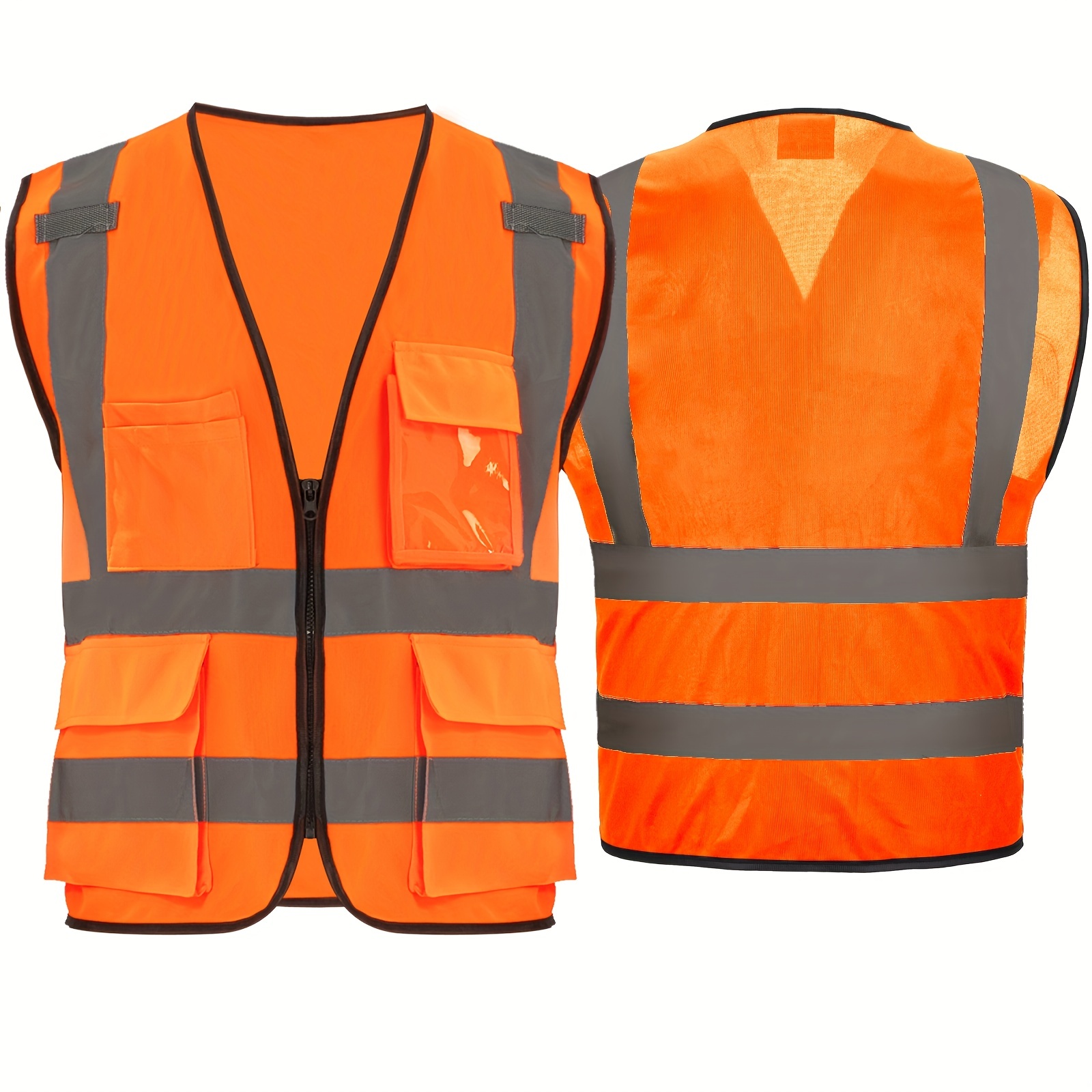 Reflective Safety Vest Orange Pockets Class Visibility Security with Zipper High Visibility Safety Vests with Reflective Strips ANSI/ISEA Standard