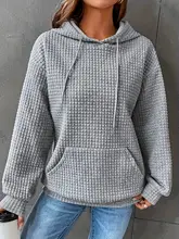 plus size casual sweatshirt womens plus solid waffle knit long sleeve drawstring hoodie with giant pocket