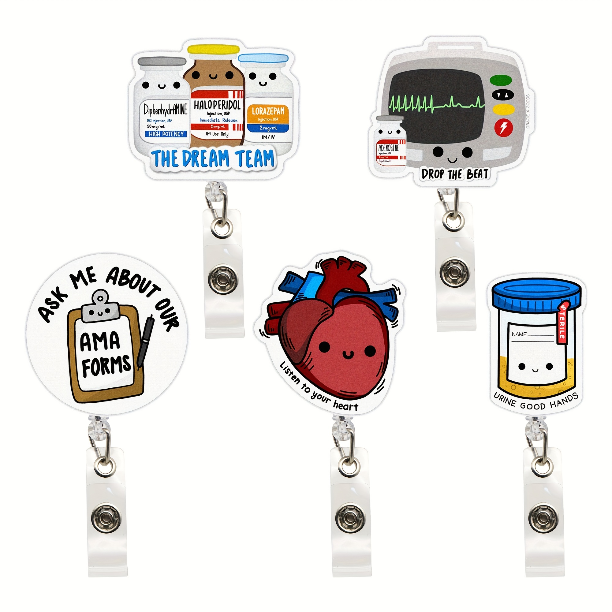 Hospital Medical Workers Women Mens Nurse Doctor Unisex Hard Shiny Acrylic  Brooches Keychains Clip Badge Reel For Name Holders