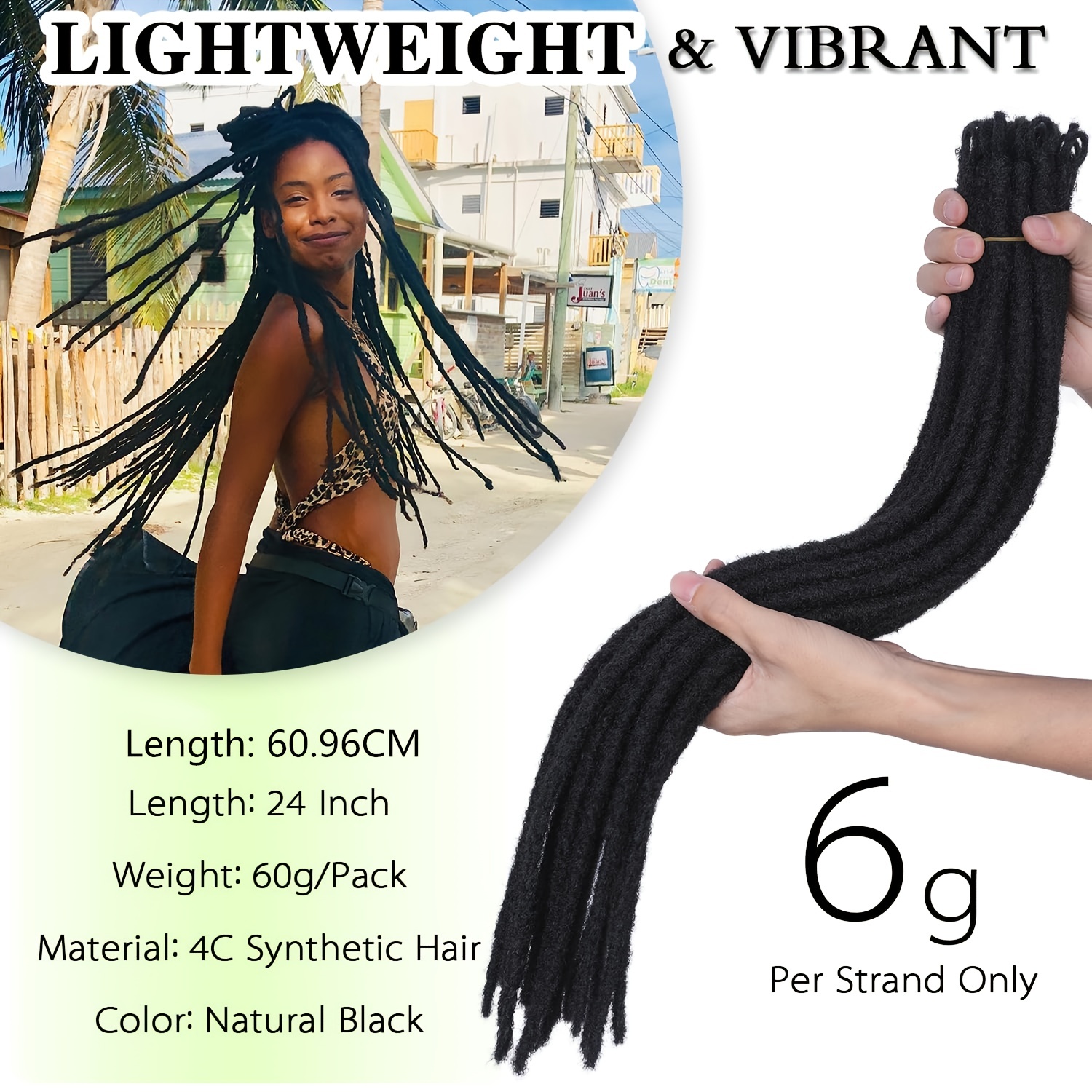 20 Inch Pre Looped Dreadlock Extensions Tapering Synthetic Dreads