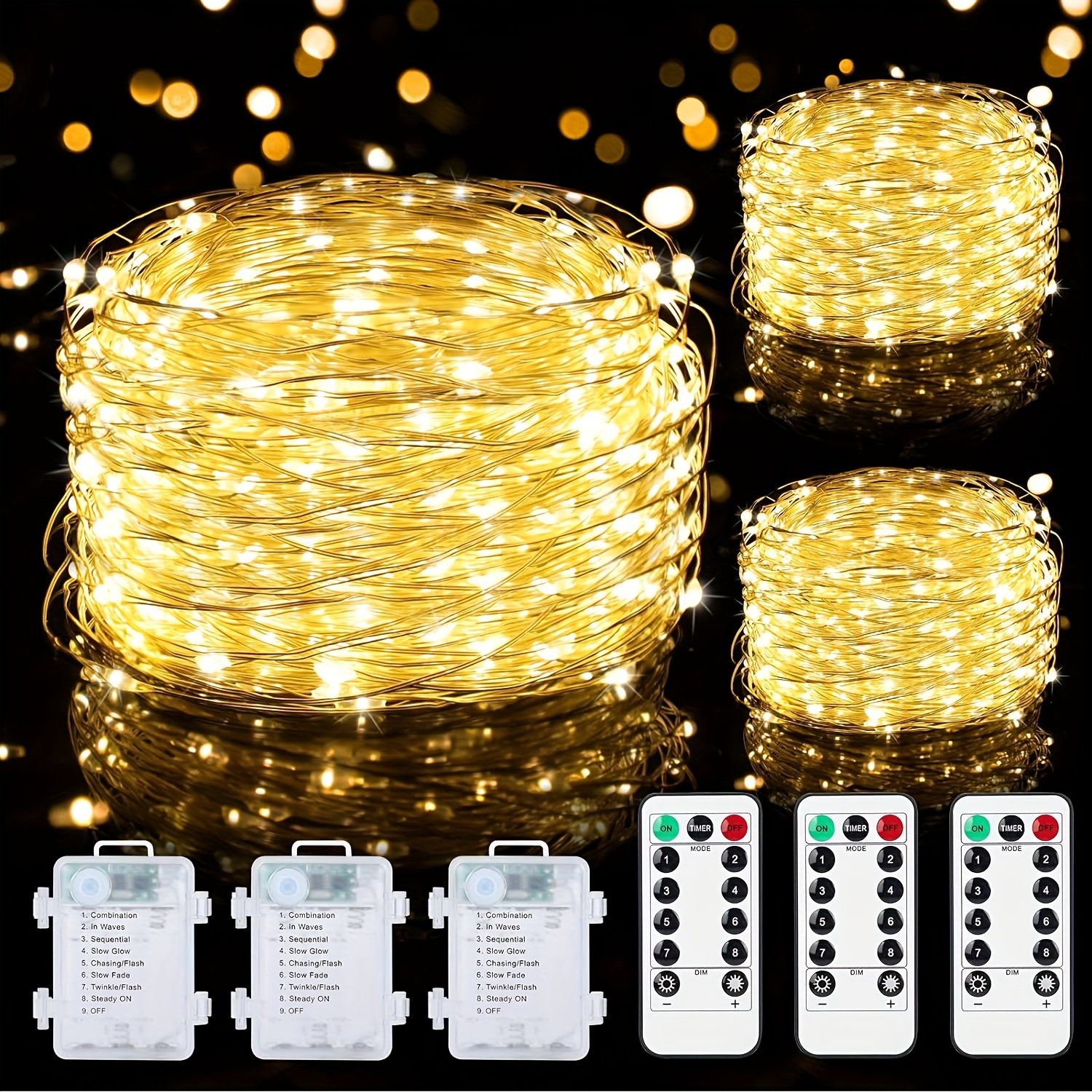 100led Fairy Lights Battery Operated With Remote Control - Temu